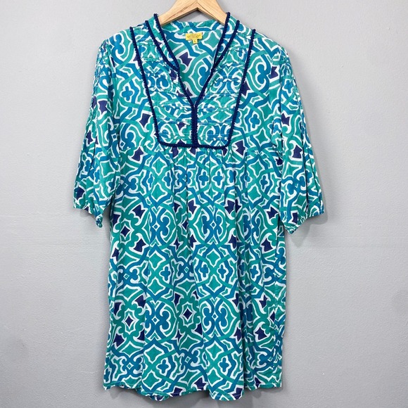 Roberta Roller Rabbit Tunic Dress Size L Cotton Printed Boho Resort Wear Coastal - Picture 1 of 11
